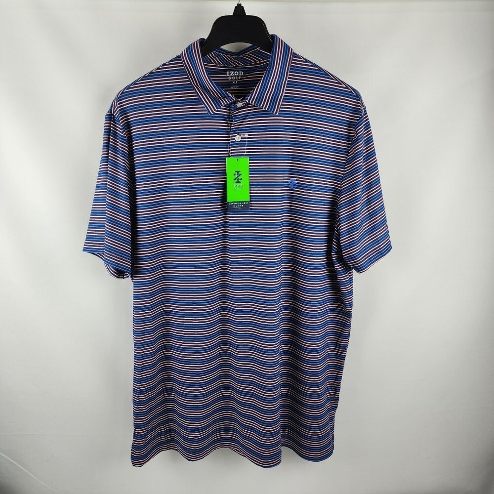 Izod Shirt Men XLT Multi Striped Golf Polo 4-Way Stretch Wicking NWT